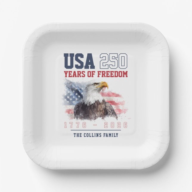 Assiettes En Carton Fête du 4 juillet USA 250e anniversaire de l'Améri (Recto)