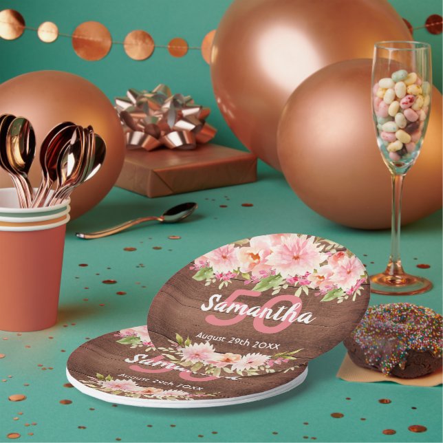 Assiettes En Carton fête du 50e anniversaire coral dahlia fleurs brune (Multi)