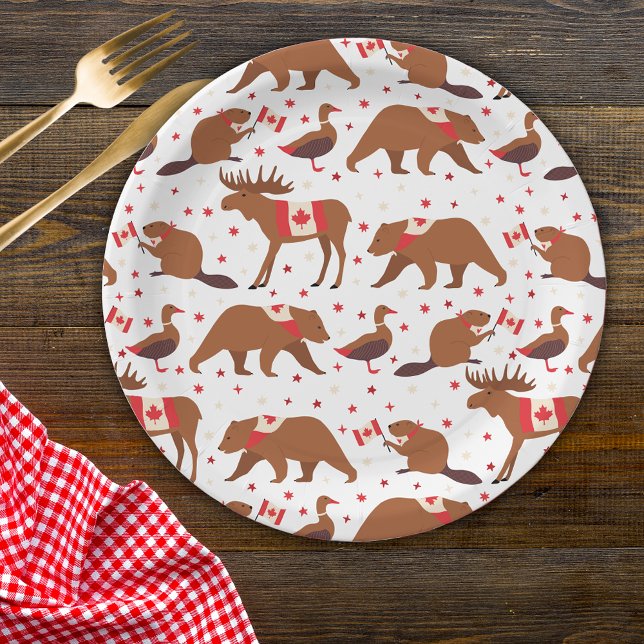 Assiettes En Carton Fête du Canada Animaux canadiens (Créateur téléchargé)