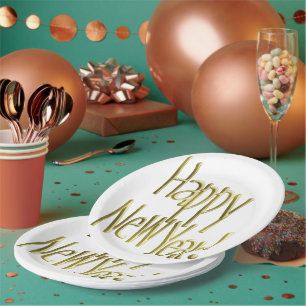 Assiettes En Carton Fête du Nouvel An doré
