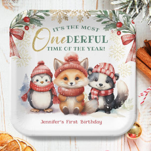 Assiettes En Carton Fête du premier anniversaire d'Onederland d'hiver 