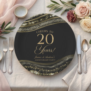 Assiettes En Carton Fête élégante d'anniversaire de 20 ans d'agate noi