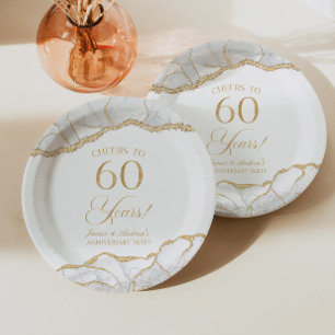 Assiettes En Carton Fête élégante d'anniversaire de 60 ans en or blanc