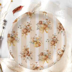 Assiettes En Carton Fête élégante de bébé à thème floral citrouille
