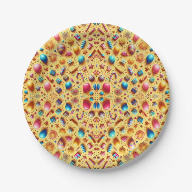 Assiettes En Carton Fête en jaune (Devant)
