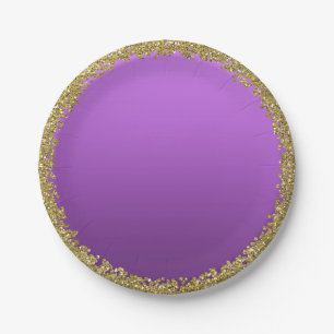 Assiettes En Carton Fête Étincelante Paillettes Dorées avec Revêtement
