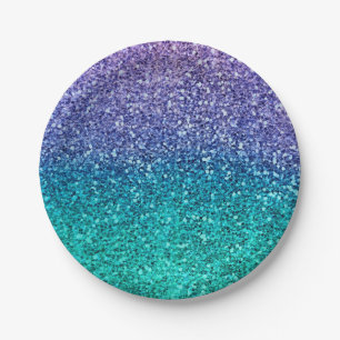 Assiettes En Carton Fête Étincelante Violet Lavande & Vert Aqua Bleu T