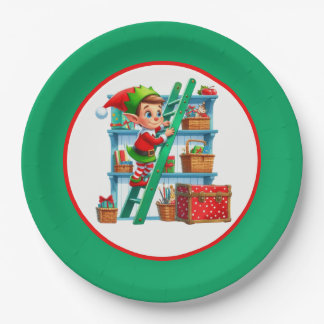 Assiettes En Carton Fête festive de lutin de Noël