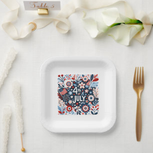 Assiettes En Carton Fête florale du 4 juillet