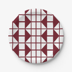 Assiettes En Carton Fête Géométrique Rouge Blanc 