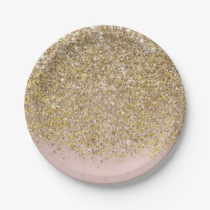 Assiettes En Carton Fête Glamour Chic Moderne Tendance Paillettes Rose