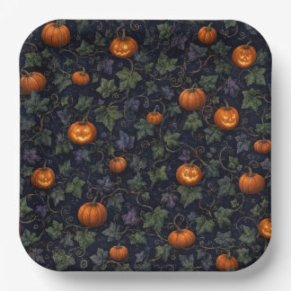 Assiettes En Carton Fête Maison Hantée Ivy et Citrouille Halloween