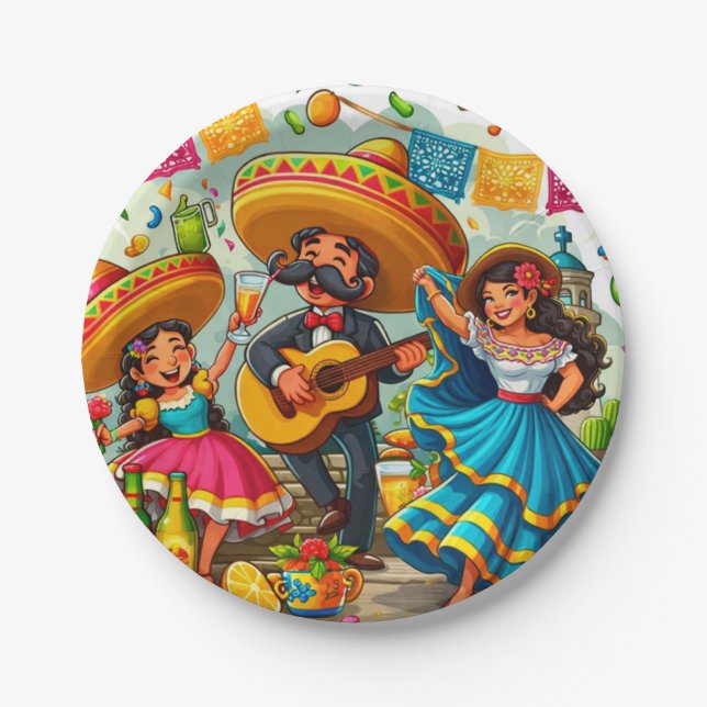Assiettes En Carton Fête Mariachi  (Devant)