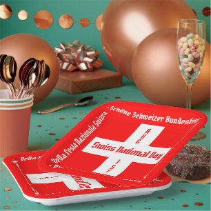 Assiettes En Carton Fête nationale suisse en quatre langues Drapeau su