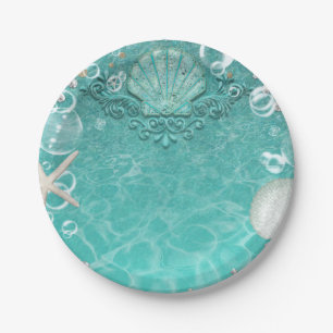 Assiettes En Carton Fête Océanique Turquoise Enchantée Étoile de Mer &