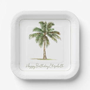 Assiettes En Carton Fête personnalisée au palmier côtier