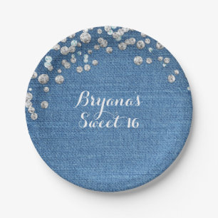 Assiettes En Carton Fête personnalisée Denim & Diamonds Glam Bling épa