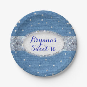 Assiettes En Carton Fête personnalisée Denim & Diamonds Glam Bling épa