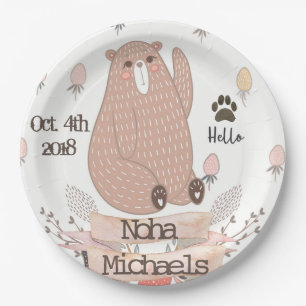 Assiettes En Carton Fête personnalisée pour bébé garçon ourson marron