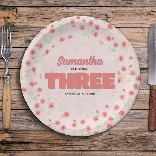 Assiettes En Carton Fête personnalisée pour les trois ans d'une fille