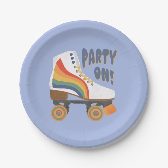 Assiettes En Carton Fête ! Plaque de la fête de patinage à rouleaux (Devant)