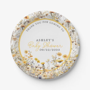 Assiettes En Carton Fête Prénatale Aquarelle Bohème Fleur Jaune Sauvag