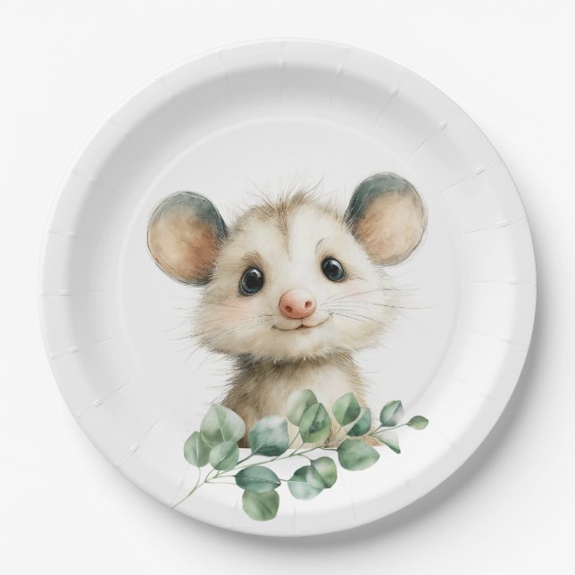 Assiettes En Carton Fête Prénatale Bébé Opossum de la Forêt • Neutre (Devant)