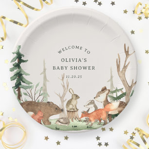 Assiettes En Carton Fête Prénatale Boisée Rustique d'Hiver