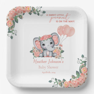 Assiettes En Carton Fête Prénatale de Bébé Fille Éléphant