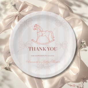 Assiettes En Carton Fête Prénatale Fille Rose Vintage Cheval à Bascule