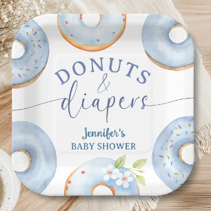 Assiettes En Carton Fête Prénatale Garçon Bleu Donuts Petit Déjeuner