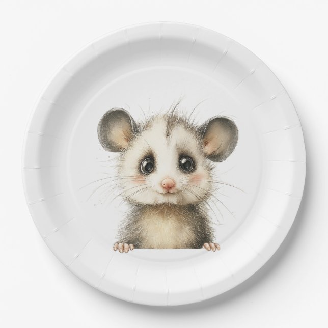 Assiettes En Carton Fête Prénatale pour Bébé Opossum des Bois • Neutre (Devant)