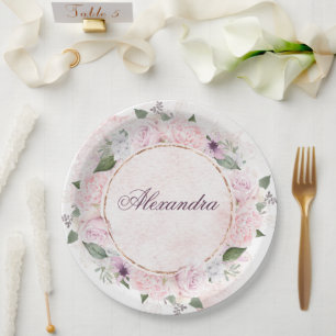 Assiettes En Carton Fête religieuse Filles Roses roses roses