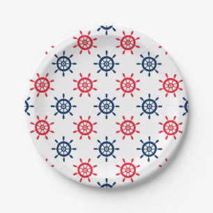 Assiettes En Carton Fête Rouge Blanc Bleu Nautique Amusante