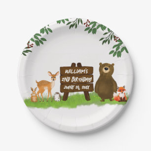 Assiettes En Carton Fête rustique dans la forêt Animaux de la forêt 