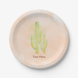 Assiettes En Carton Fête simple du sud-ouest avec cactus à l'aquarelle