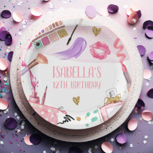 Assiettes En Carton Fête spa Fille Glamor Maquillage fête d'anniversai