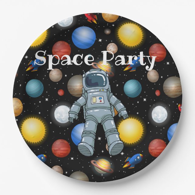 Assiettes En Carton Fête spatiale  (Devant)