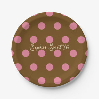 Assiettes En Carton Fête Sweet 16 à pois - Rose & Marron