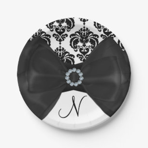 Assiettes En Carton Fête Sweet 16 Glamour Noir & Blanc Damassé Brillan