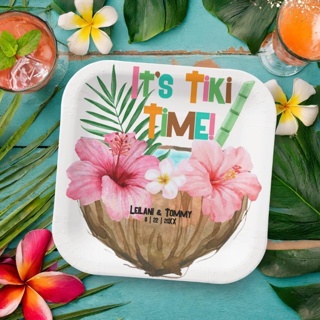 Assiettes En Carton Fête Tiki Tropicale au Cocktail de Noix de Coco (Créateur téléchargé)