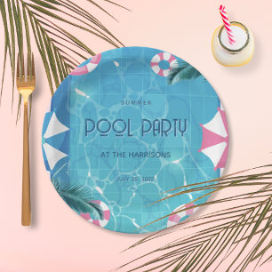 Assiettes En Carton Fête tropicale d'été au bord de la piscine 