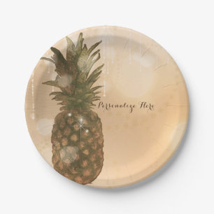 Assiettes En Carton Fête tropicale élégante Glam Golden Pineapple