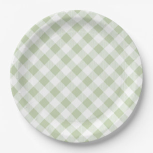 Assiettes En Carton Fête Vintage au Sage et Blanc