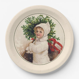 Assiettes En Carton Fête vintage de Noël Arbre de Noël