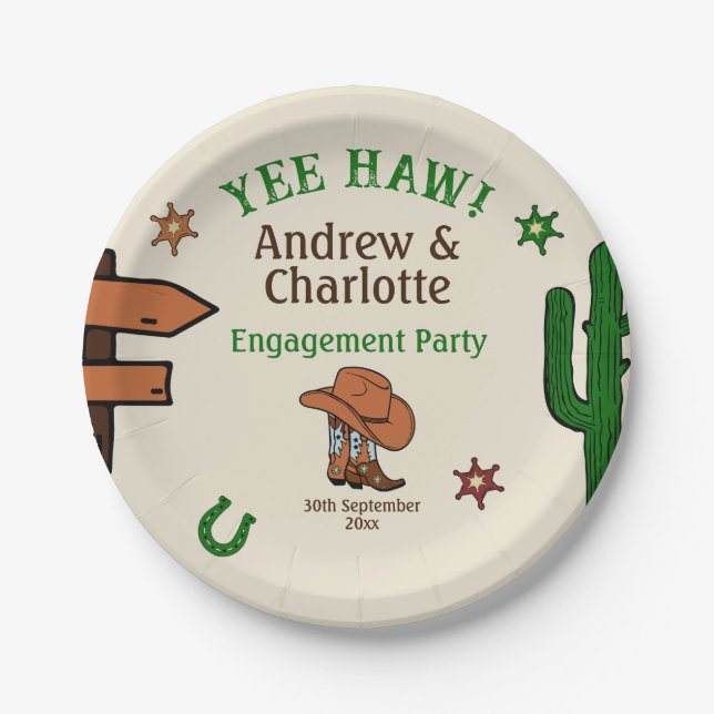 Assiettes En Carton Fête Western de Cowboy Rustique de l'Ouest Sauvage (Devant)