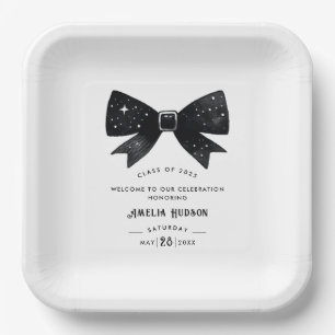 Assiettes En Carton Fête Whimsical Black & White Bow Graduation