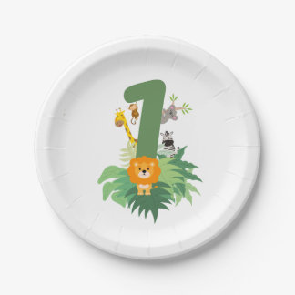 Assiettes En Carton Fête Wild One Jungle - Plaque d'anniversaire
