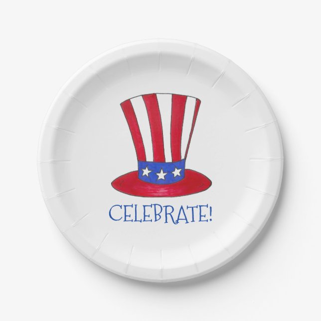 Assiettes En Carton Fêter le 4 juillet Oncle patriotique Sam USA Améri (Devant)