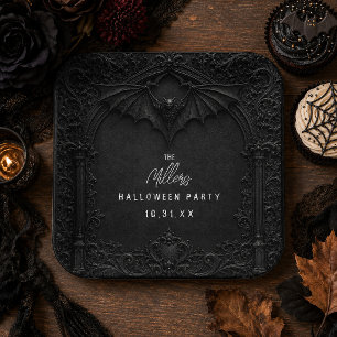 Assiettes En Carton Fêtes de cocktails et de costumes noirs d'Hallowee